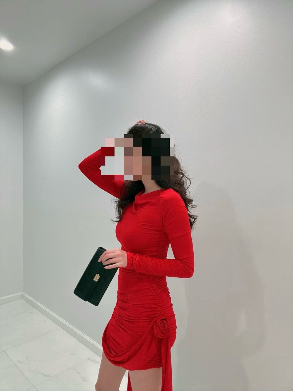 Red Ruched Long-Sleeve Bodycon Dress - Women